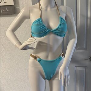 Blue and Tan Triangle Bikini Swim
